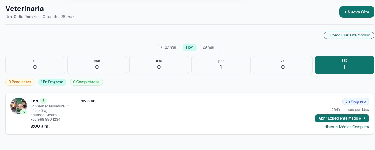 Módulo de veterinaria en Covly — expediente médico, vacunas y medicamentos por mascota